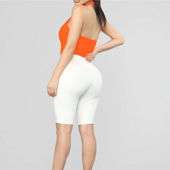 Fashion Nova Neon Orange Halter V-neck Bodysuit - Picture 3 of 8